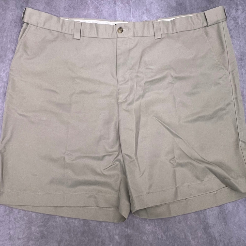 Oak Hill Shorts Mens 50 Khaki Tan Excellent Flat Front Polyester Casual Chino